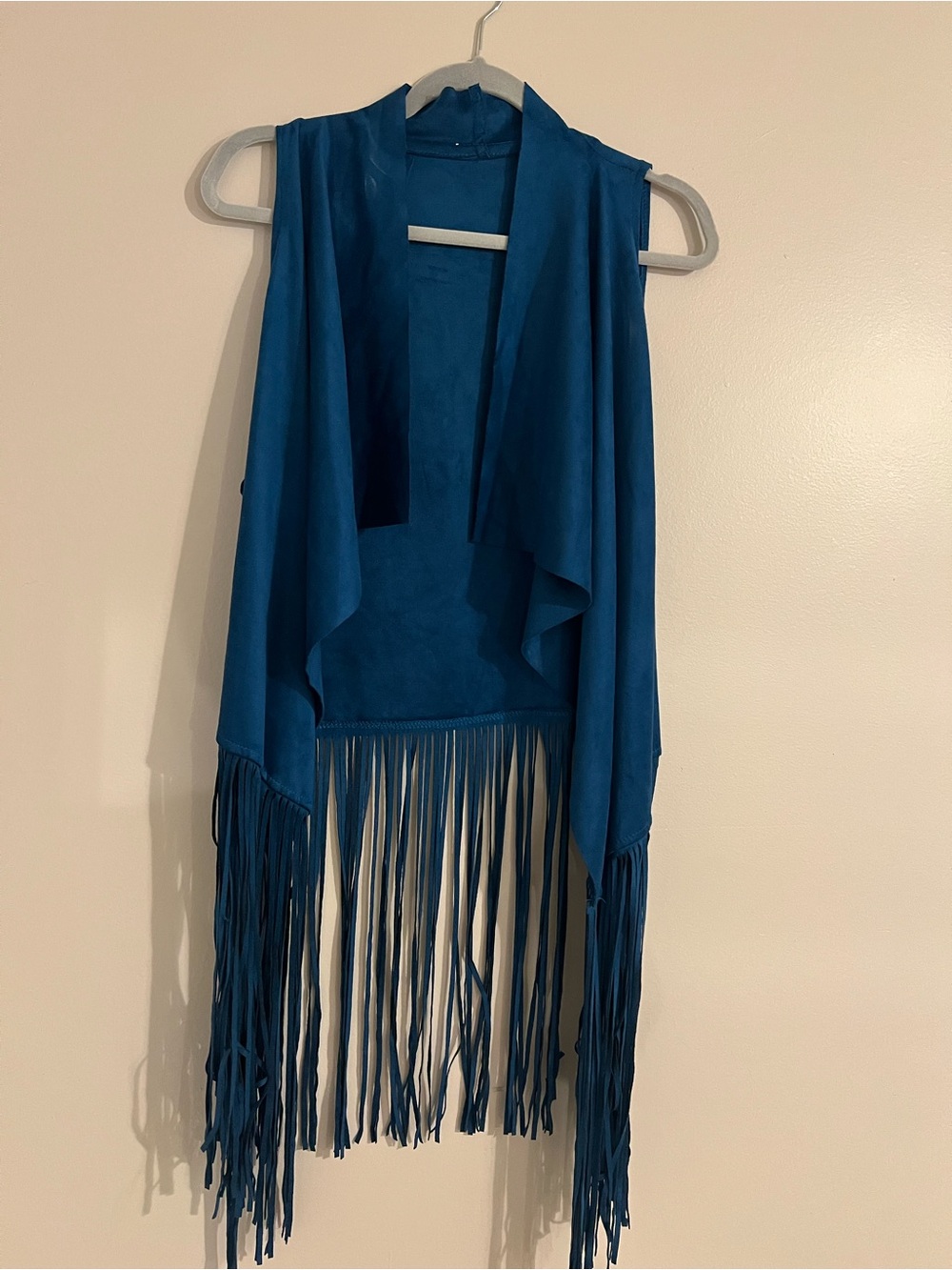Turquoise Suede-Look Fringe Vest- Western Boho